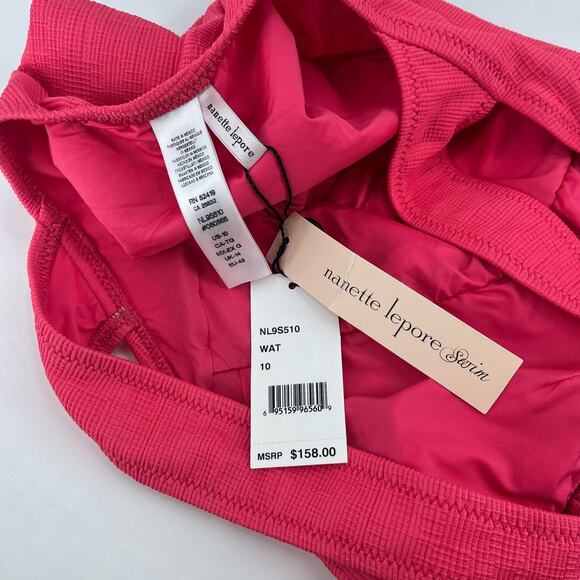 NANETTE LEPORE Raffia Mermaid One Piece Swimsuit Bright Pink Cut Out Size 10 NEW - Picture 4 of 4